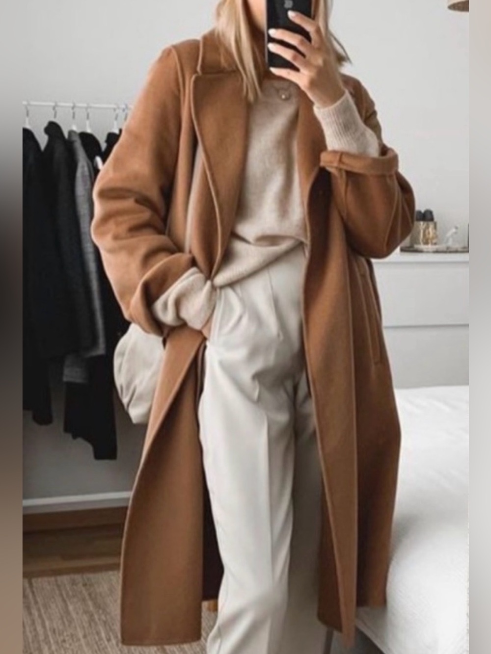 ZARA BLOGGER FAVE Camel Tan Belted Wool Wrap Coat Handmade Wool Trench Coat S